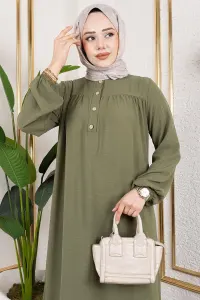 Yarım Düğmeli Aerobin Elbise Haki