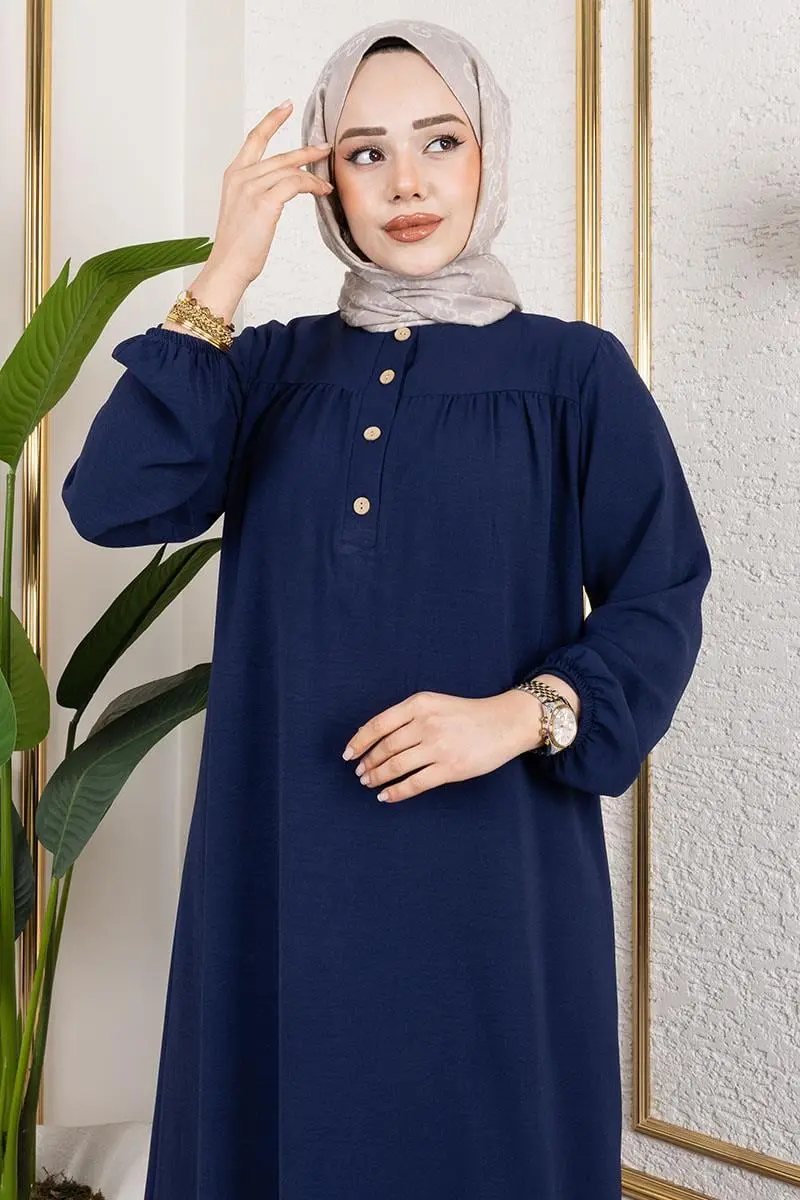 Yarım Düğmeli Aerobin Elbise Lacivert-detail
