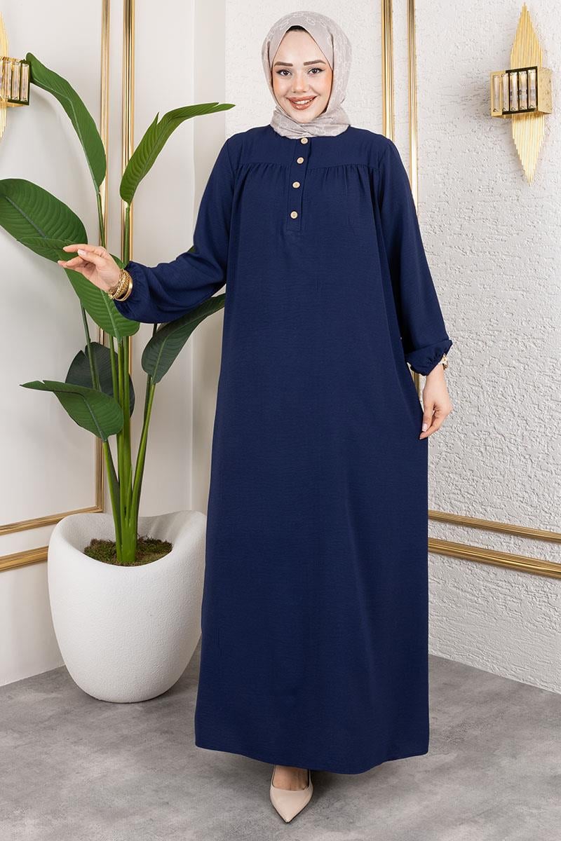 Yarım Düğmeli Aerobin Elbise Lacivert