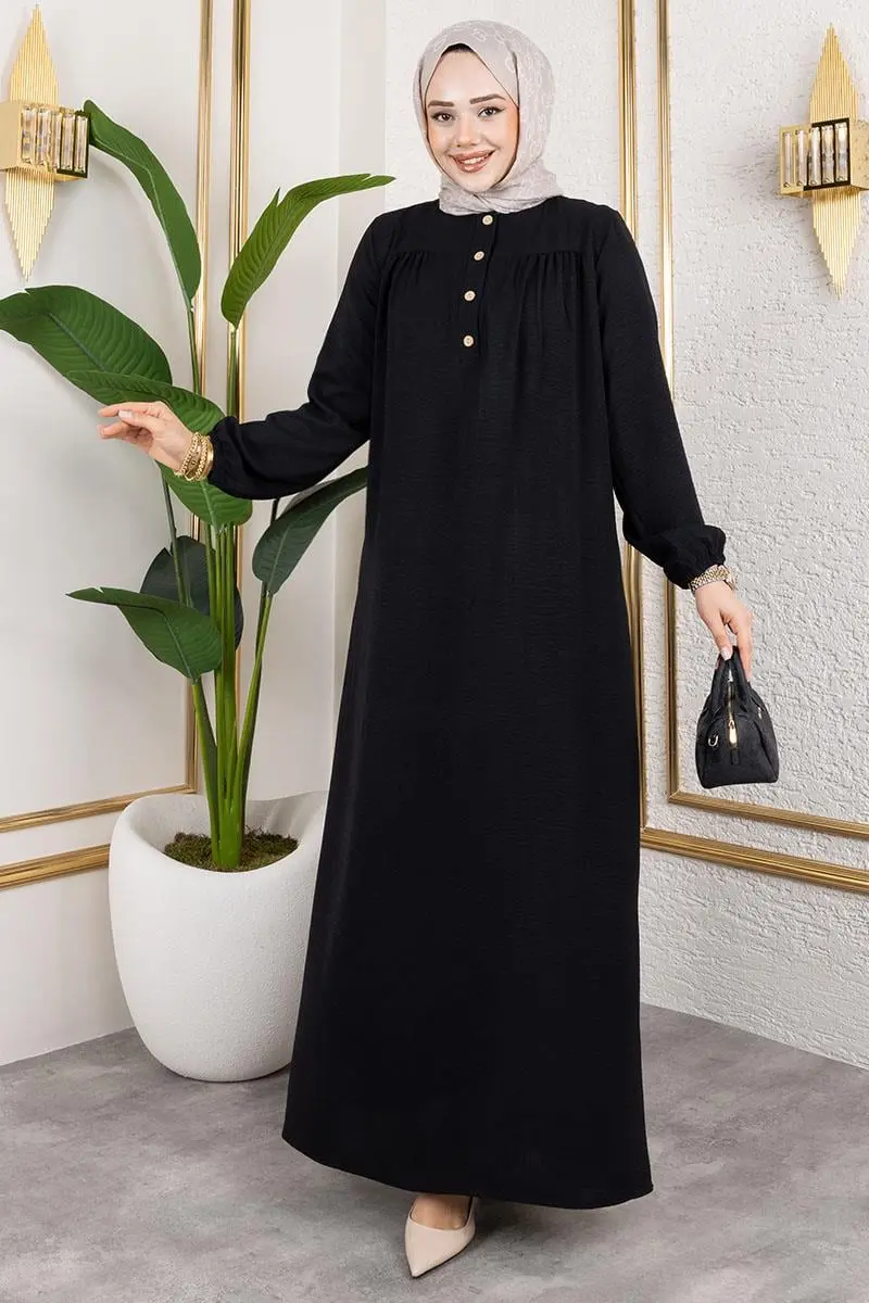 Yarım Düğmeli Aerobin Elbise Siyah-detail