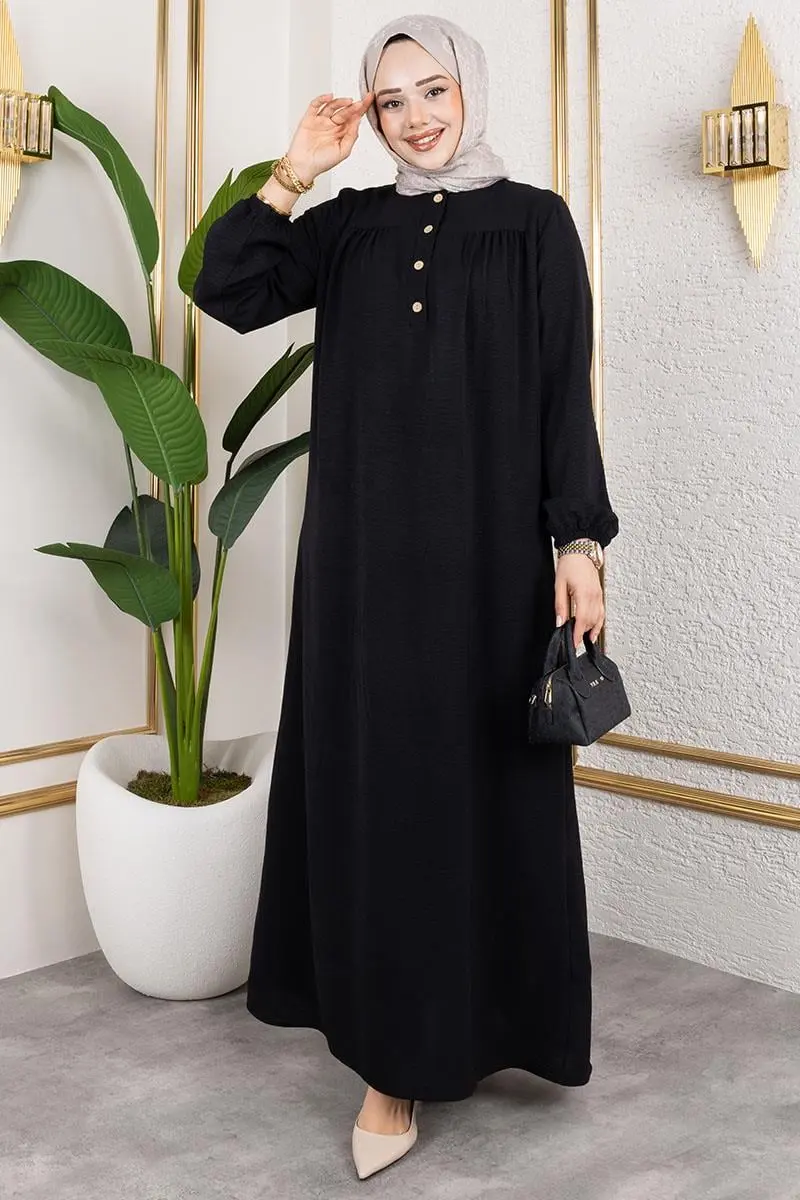 Yarım Düğmeli Aerobin Elbise Siyah-detail