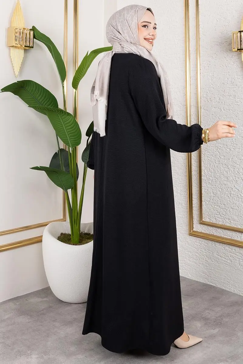 Yarım Düğmeli Aerobin Elbise Siyah-detail