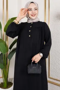 Yarım Düğmeli Aerobin Elbise Siyah