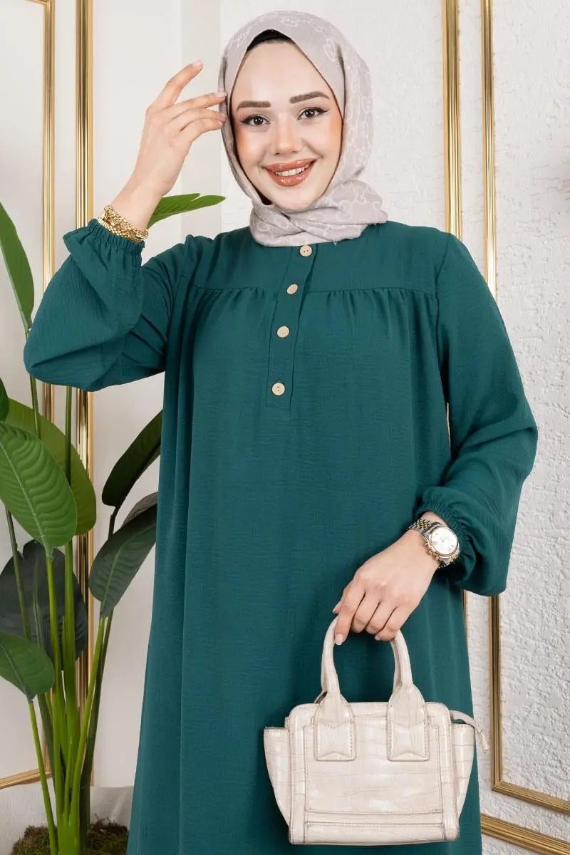 Yarım Düğmeli Aerobin Elbise Zümrüt Yeşili-detail