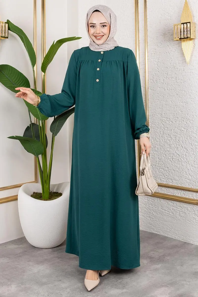 Yarım Düğmeli Aerobin Elbise Zümrüt Yeşili-detail