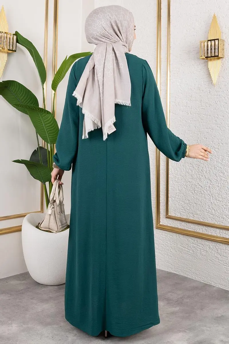 Yarım Düğmeli Aerobin Elbise Zümrüt Yeşili-detail