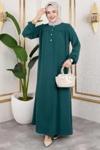 Yarım Düğmeli Aerobin Elbise Zümrüt Yeşili