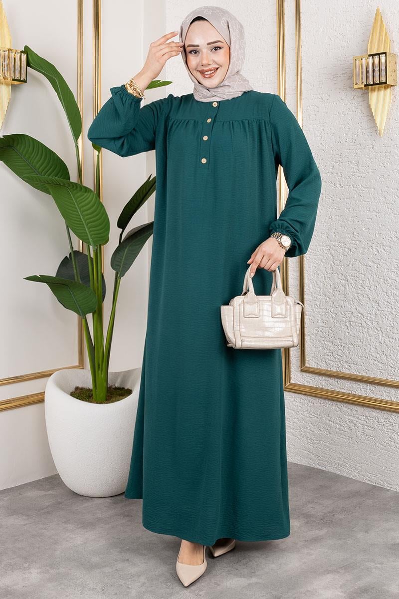 Yarım Düğmeli Aerobin Elbise Zümrüt Yeşili