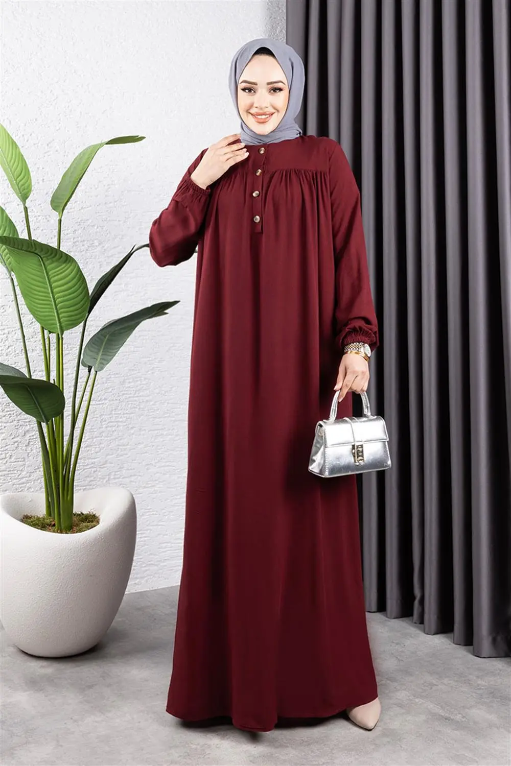 Yarım Düğmeli Viskon Elbise-detail