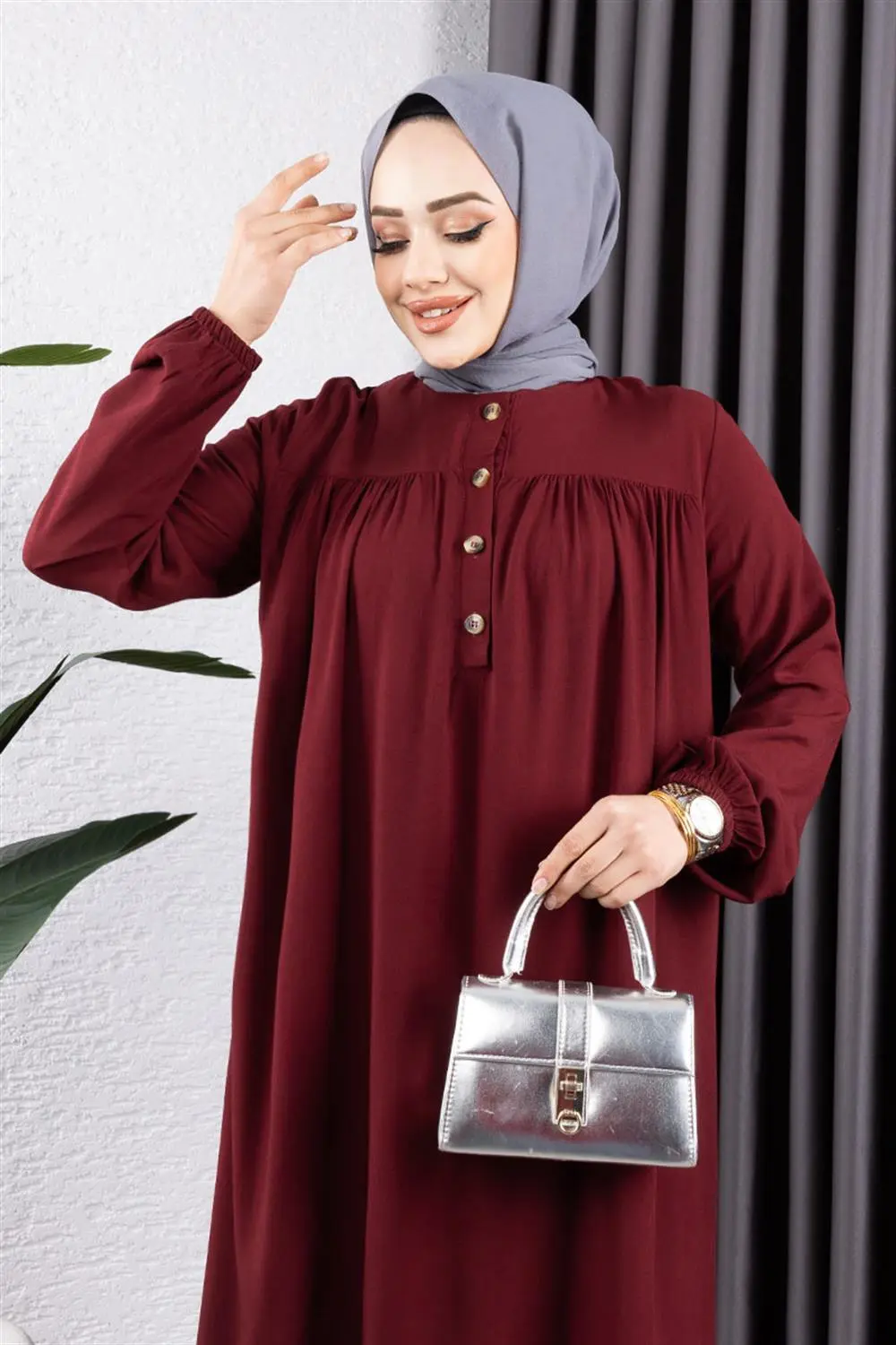 Yarım Düğmeli Viskon Elbise-detail