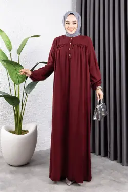 Yarım Düğmeli Viskon Elbise