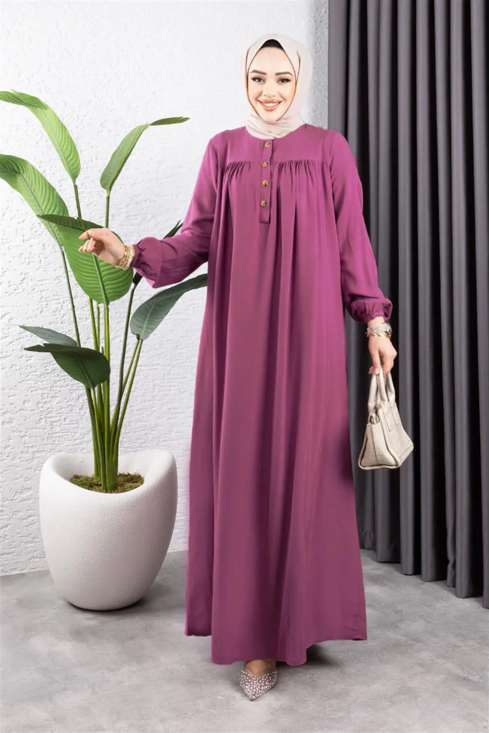 Yarım Düğmeli Viskon Elbise-detail