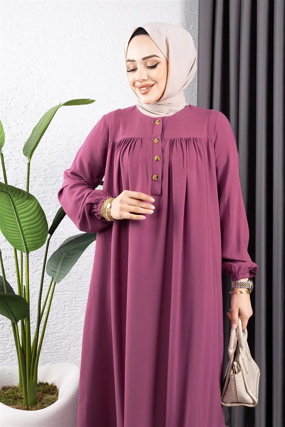 Yarım Düğmeli Viskon Elbise-detail