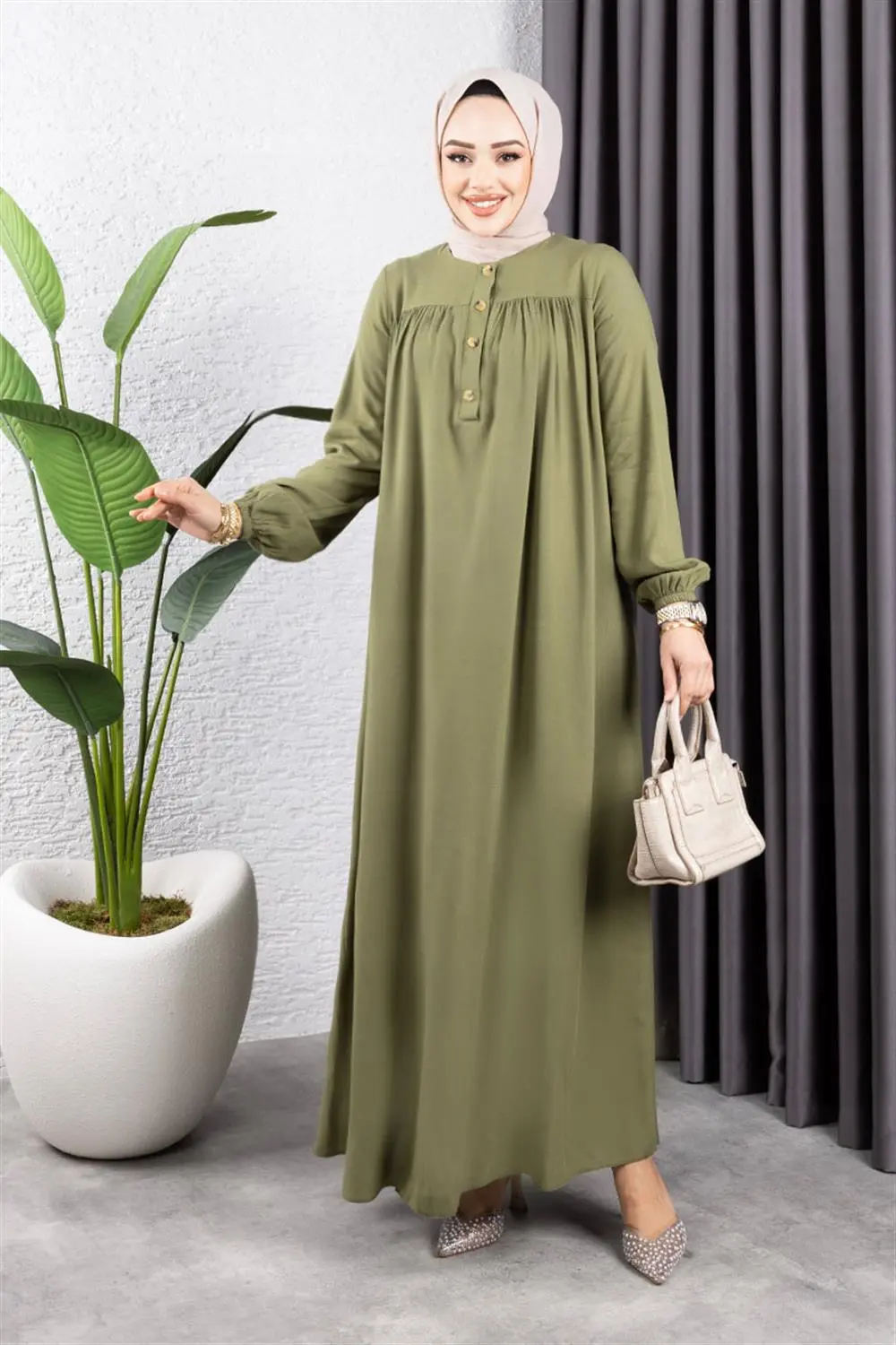 Yarım Düğmeli Viskon Elbise-detail