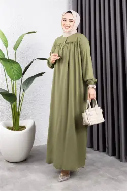 Yarım Düğmeli Viskon Elbise