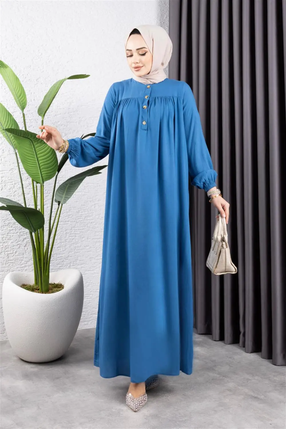 Yarım Düğmeli Viskon Elbise-detail