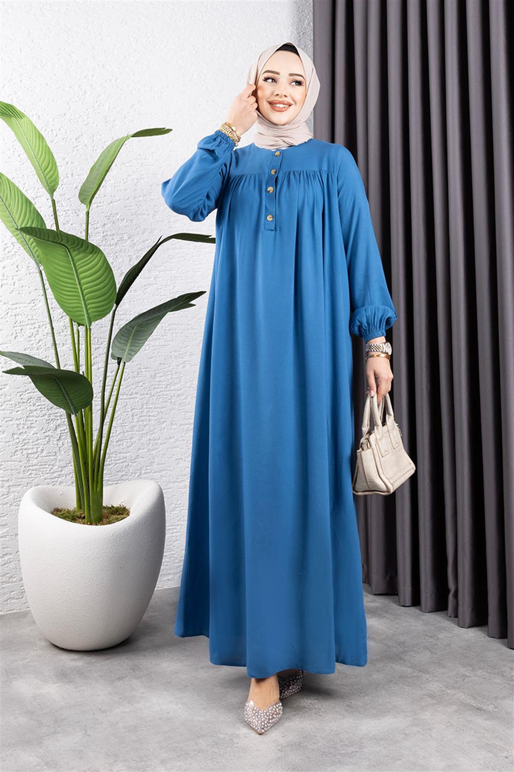 Yarım Düğmeli Viskon Elbise