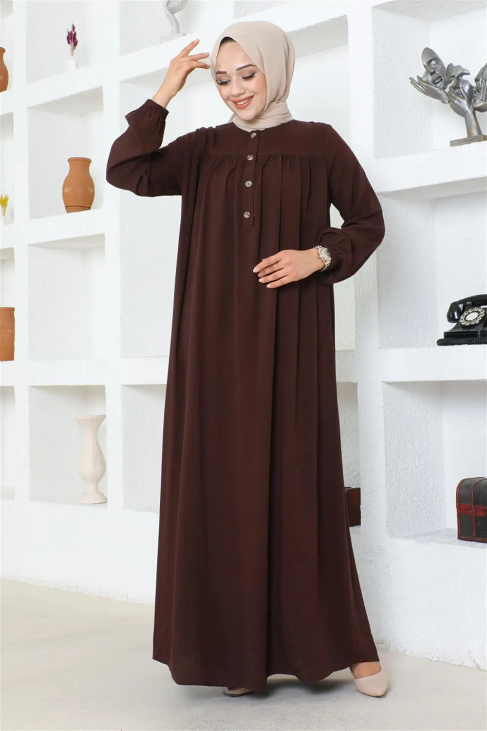 Yarım Düğmeli Viskon Elbise-detail