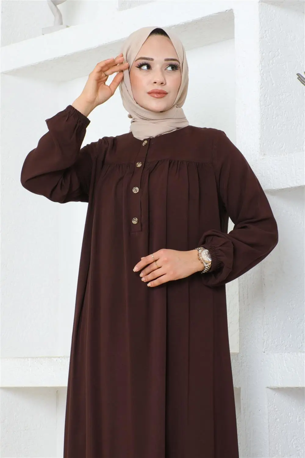 Yarım Düğmeli Viskon Elbise-detail