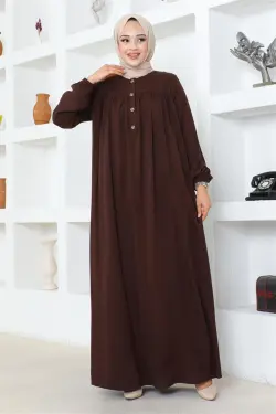 Yarım Düğmeli Viskon Elbise