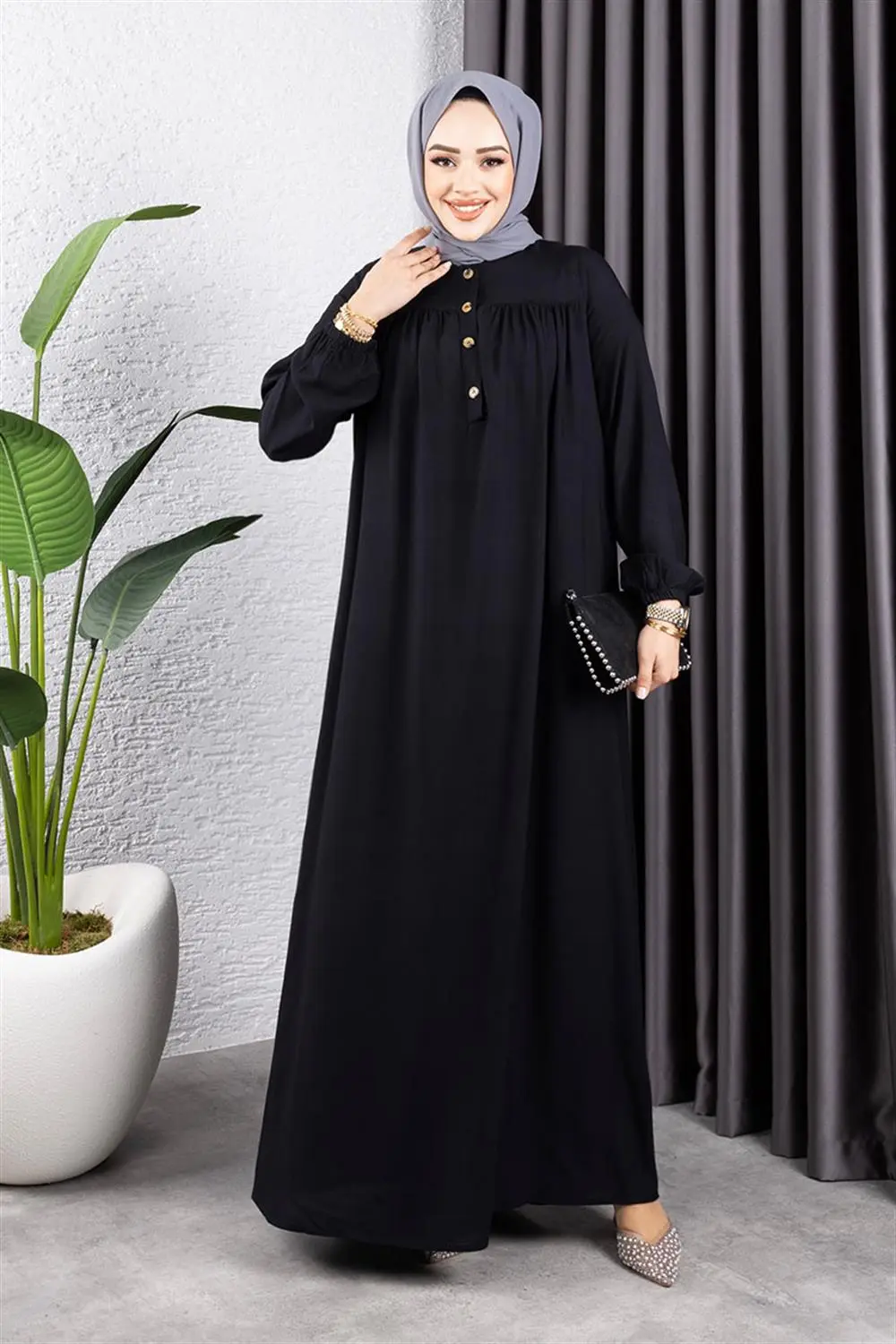 Yarım Düğmeli Viskon Elbise-detail