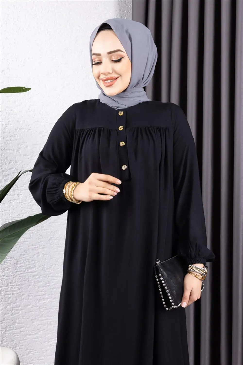 Yarım Düğmeli Viskon Elbise-detail