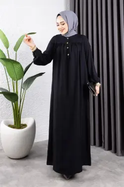 Yarım Düğmeli Viskon Elbise