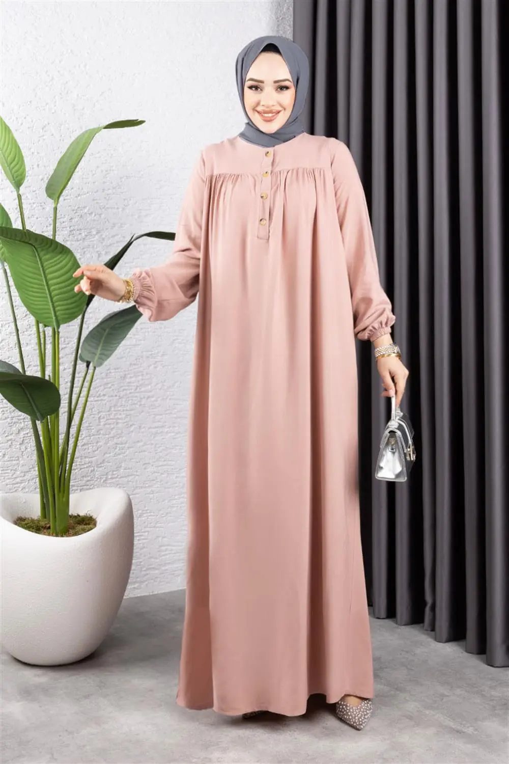 Yarım Düğmeli Viskon Elbise-detail