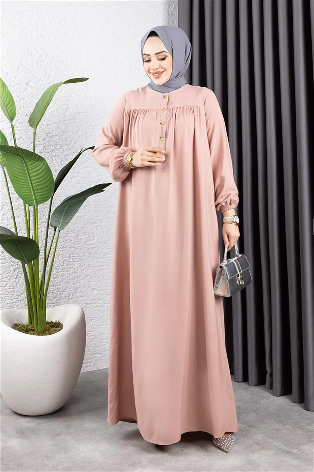 Yarım Düğmeli Viskon Elbise-detail