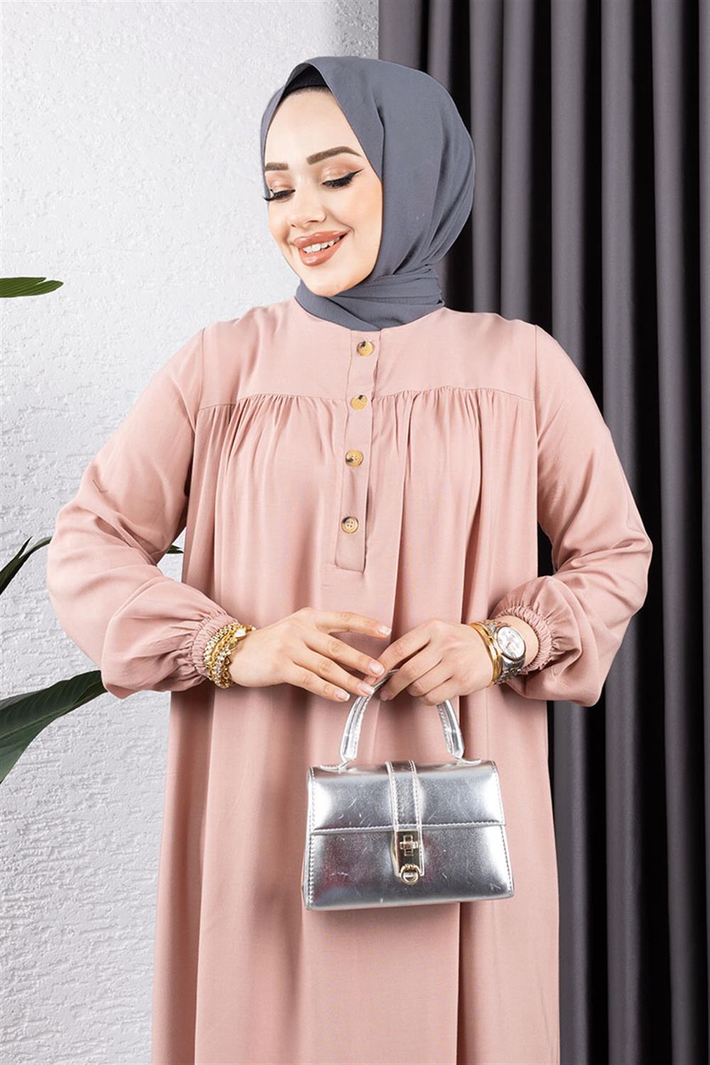 Yarım Düğmeli Viskon Elbise