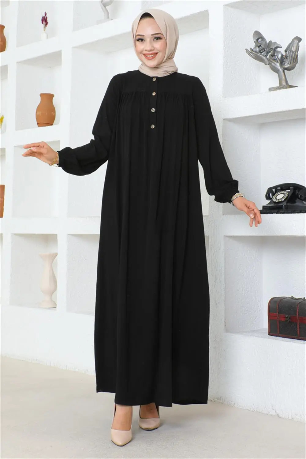 Yarım Düğmeli Viskon Elbise-detail