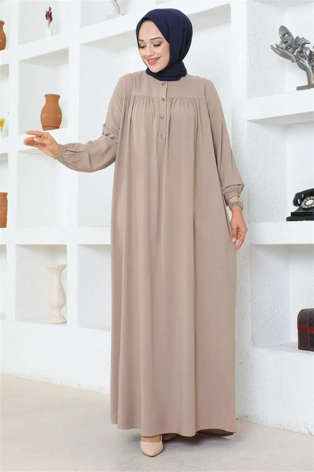 Yarım Düğmeli Viskon Elbise-detail