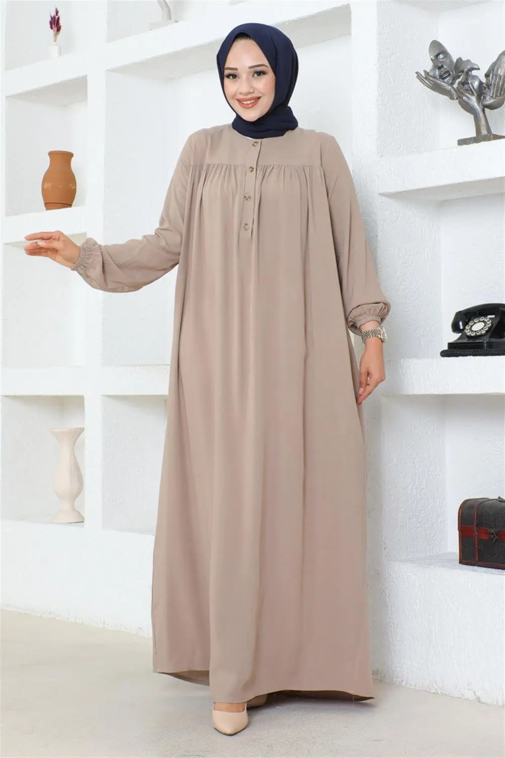 Yarım Düğmeli Viskon Elbise-detail