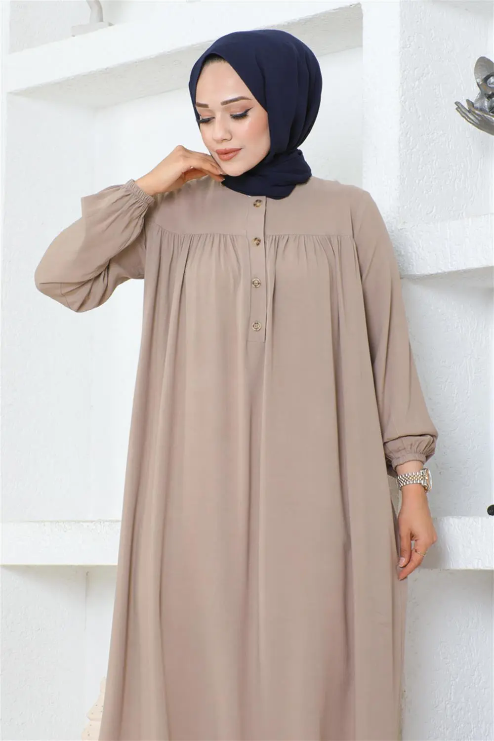 Yarım Düğmeli Viskon Elbise-detail