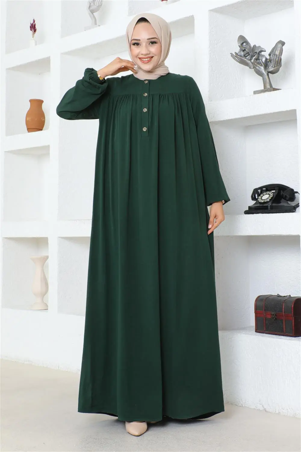 Yarım Düğmeli Viskon Elbise-detail