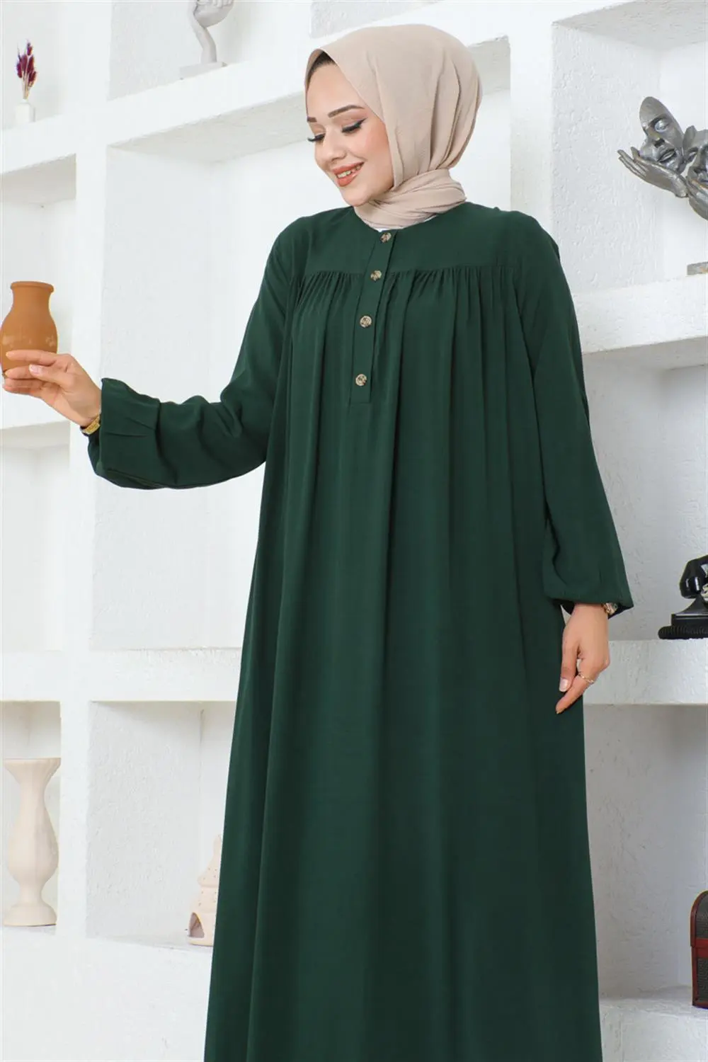 Yarım Düğmeli Viskon Elbise-detail