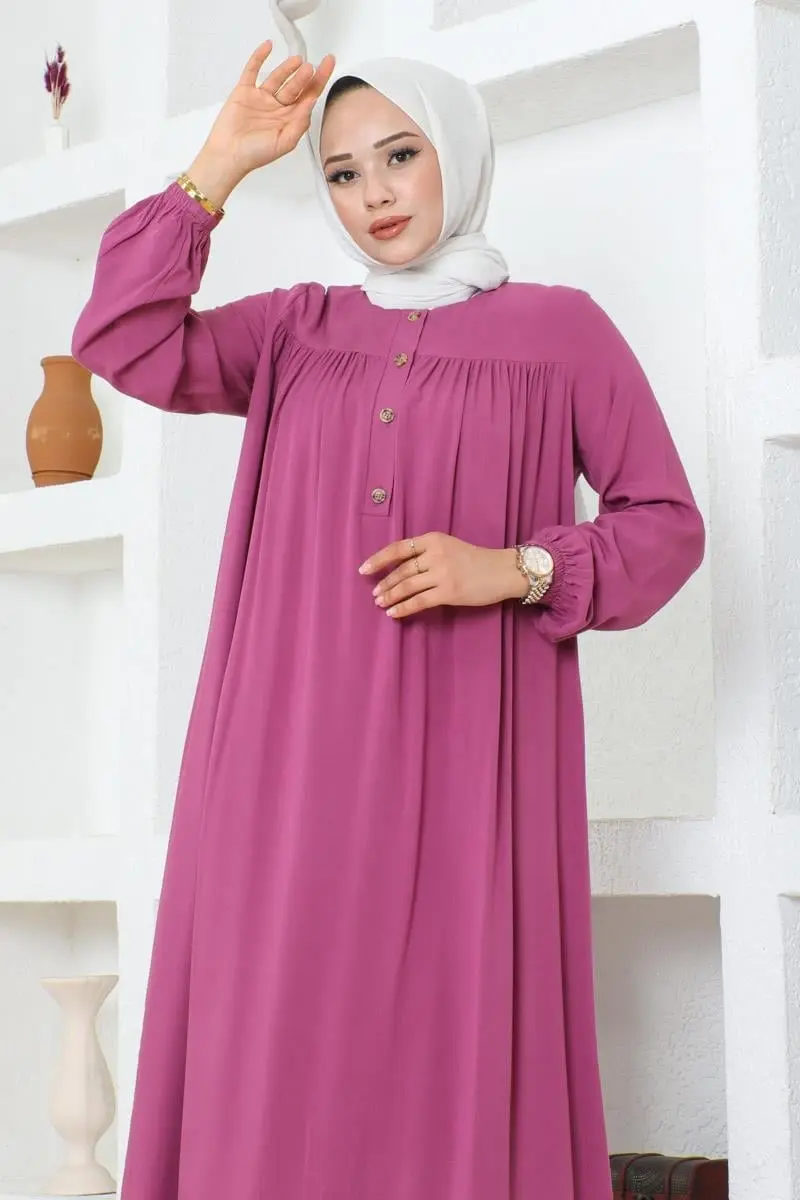 Yarım Düğmeli Viskon Elbise-detail