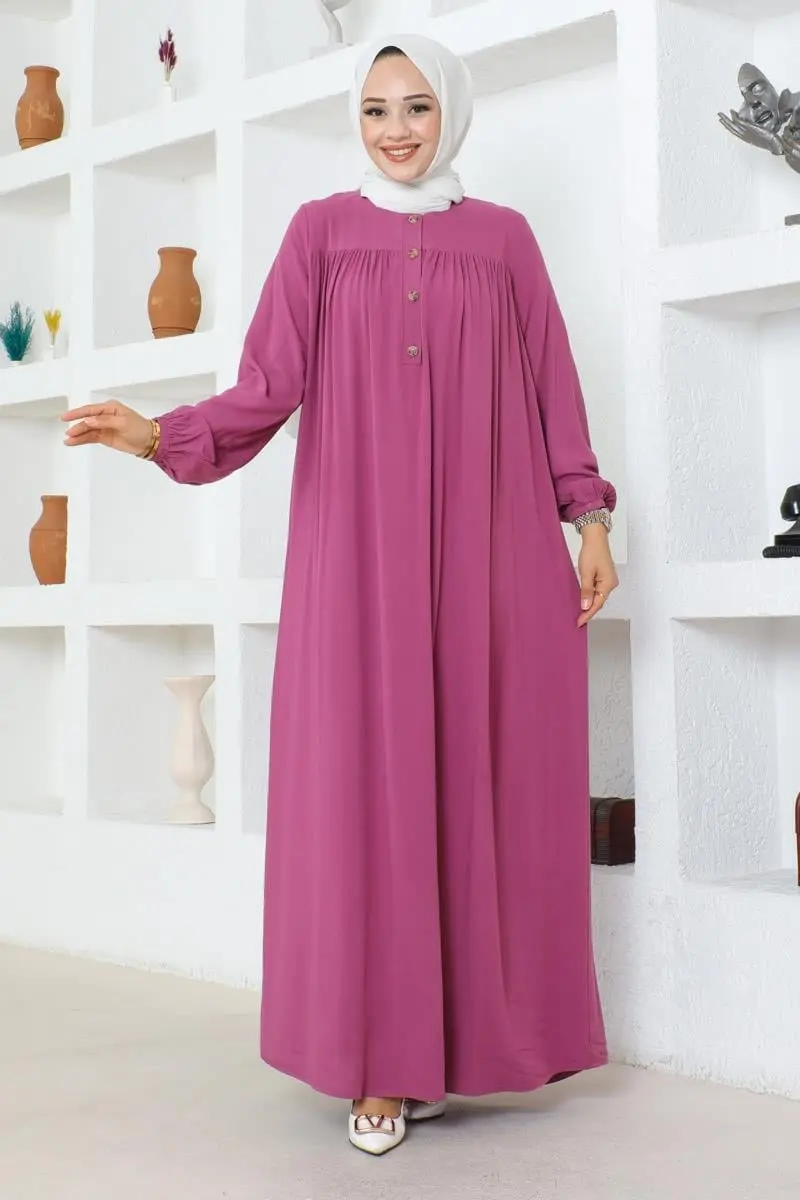 Yarım Düğmeli Viskon Elbise-detail