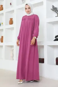 Yarım Düğmeli Viskon Elbise