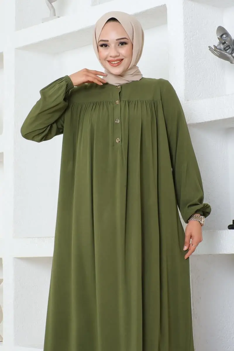 Yarım Düğmeli Viskon Elbise-detail