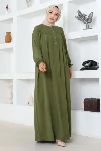 Yarım Düğmeli Viskon Elbise