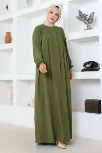 Yarım Düğmeli Viskon Elbise