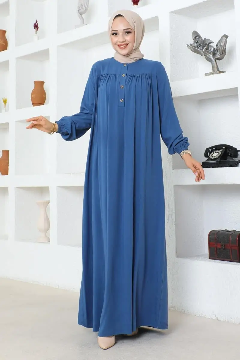 Yarım Düğmeli Viskon Elbise-detail