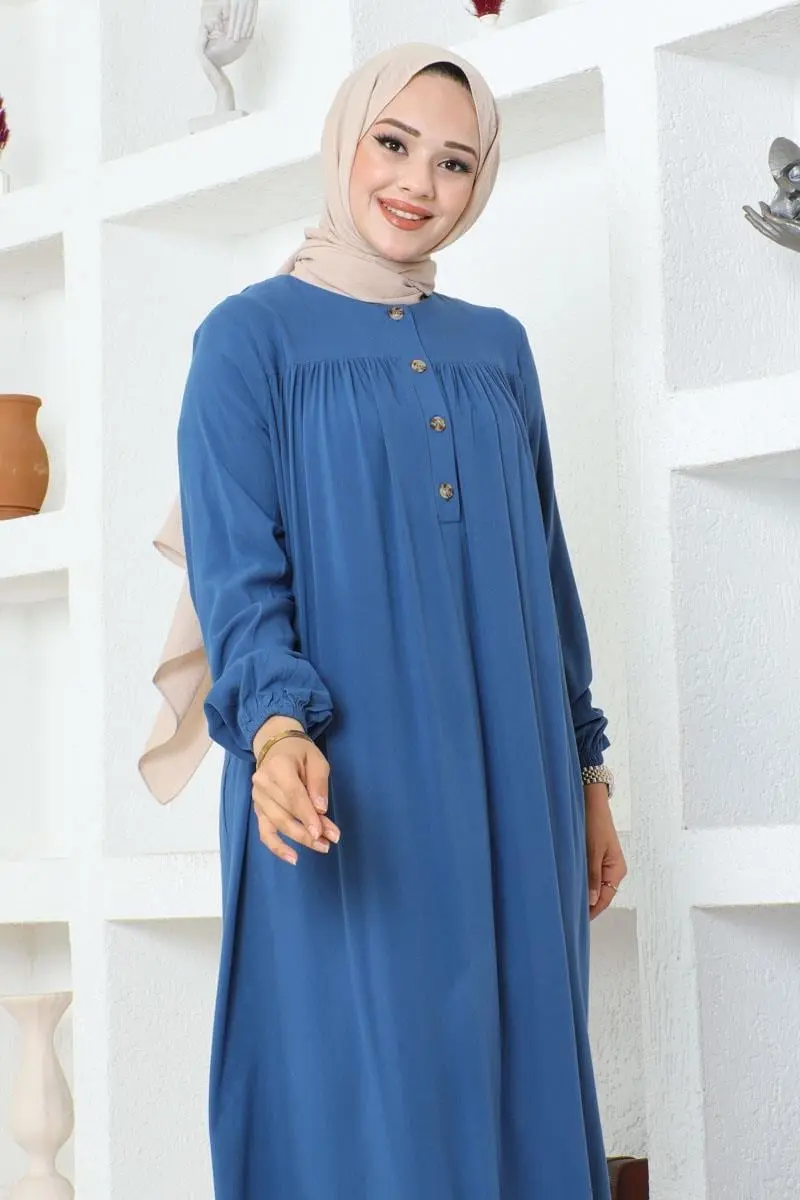 Yarım Düğmeli Viskon Elbise-detail