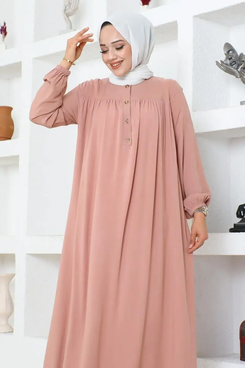 Yarım Düğmeli Viskon Elbise-detail