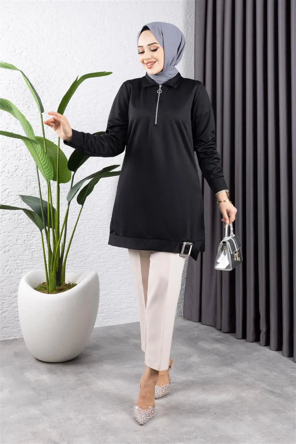 Yarım Fermuarlı Spor Tunik-detail