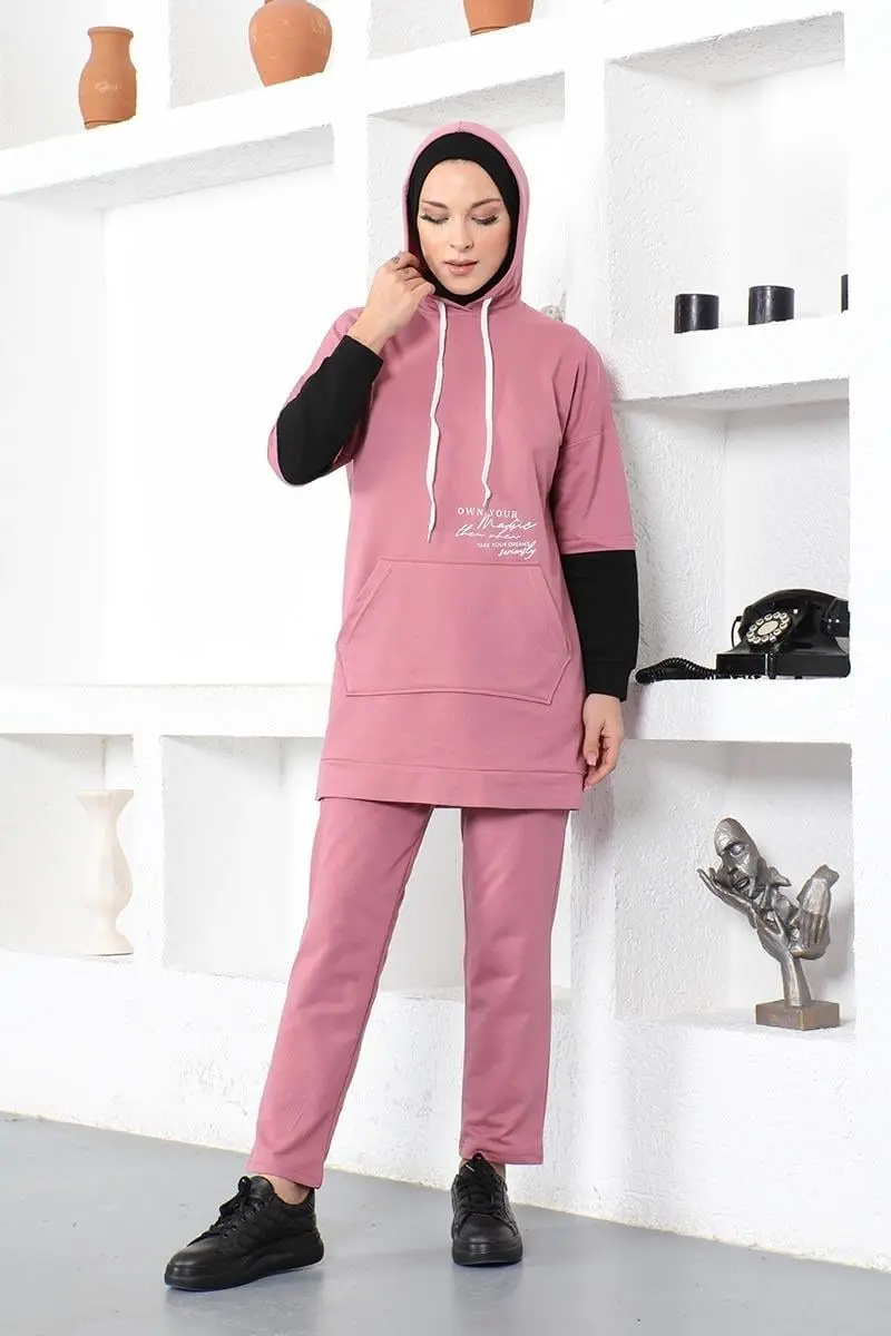 Text Printed Sports Suit-detail