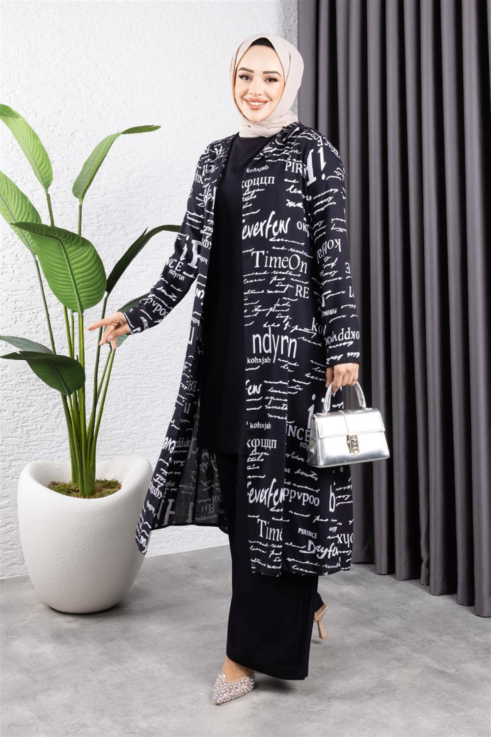 Yazılı 3 Lü Tesettür Takım