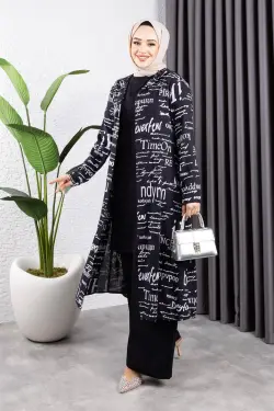 Yazılı 3 Lü Tesettür Takım