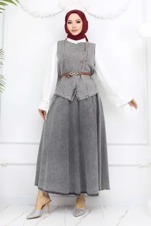 Vest Skirt Double Denim Suit